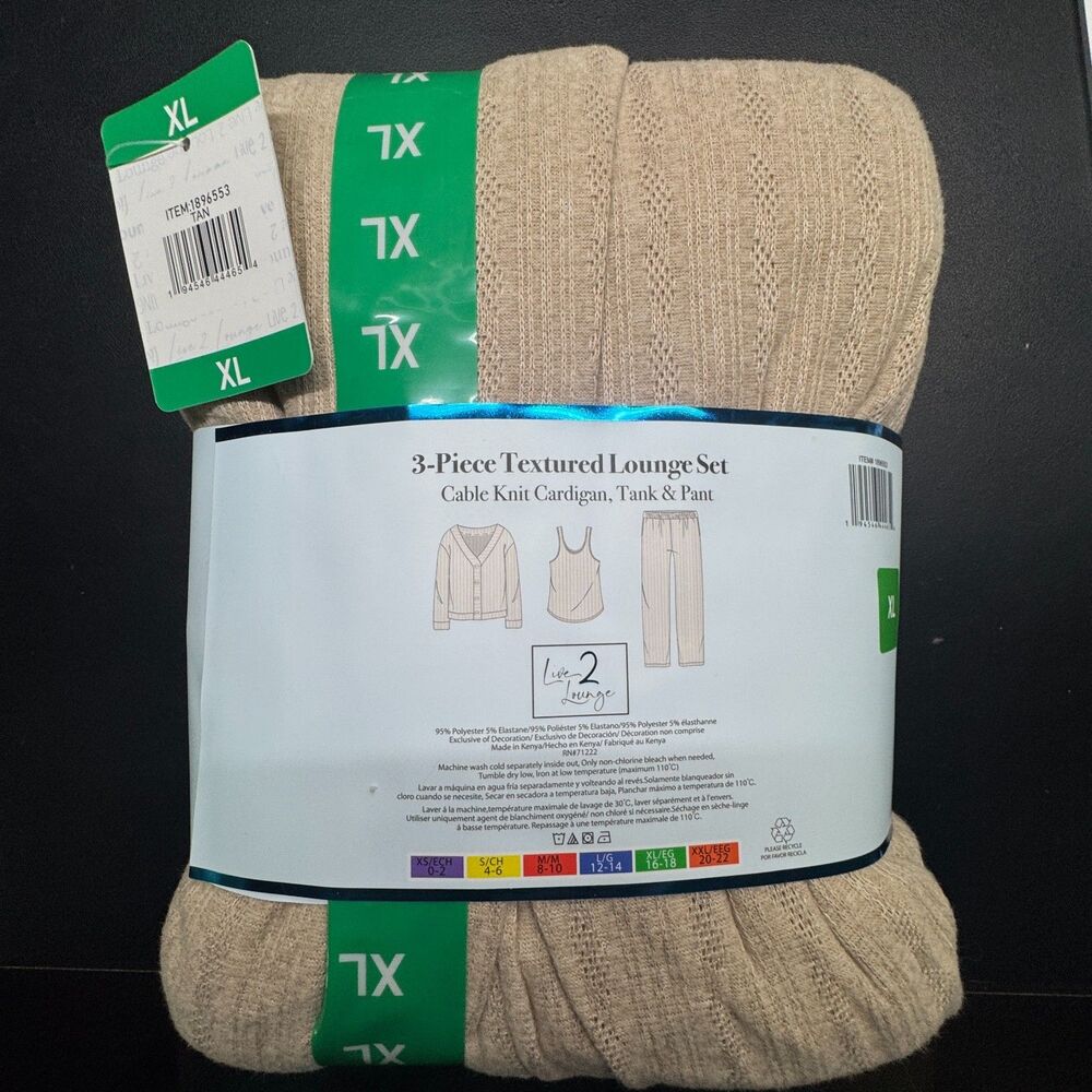 Live 2 Lounge Women Size XL Tan Textured Cable Knit 3-Piece Set NWT - Picture 2 of 4